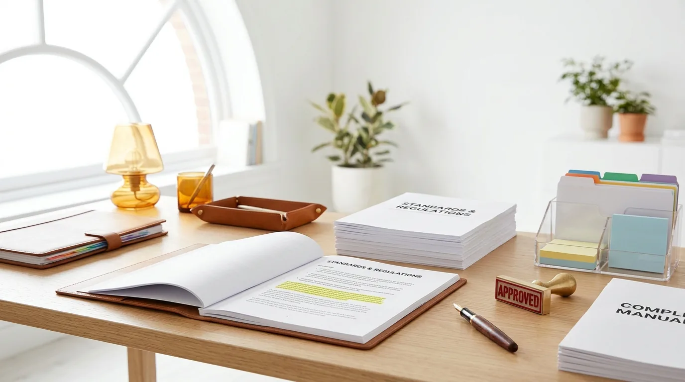 A tidy workspace with documents and stationery suggests organisation for vet compliance.
